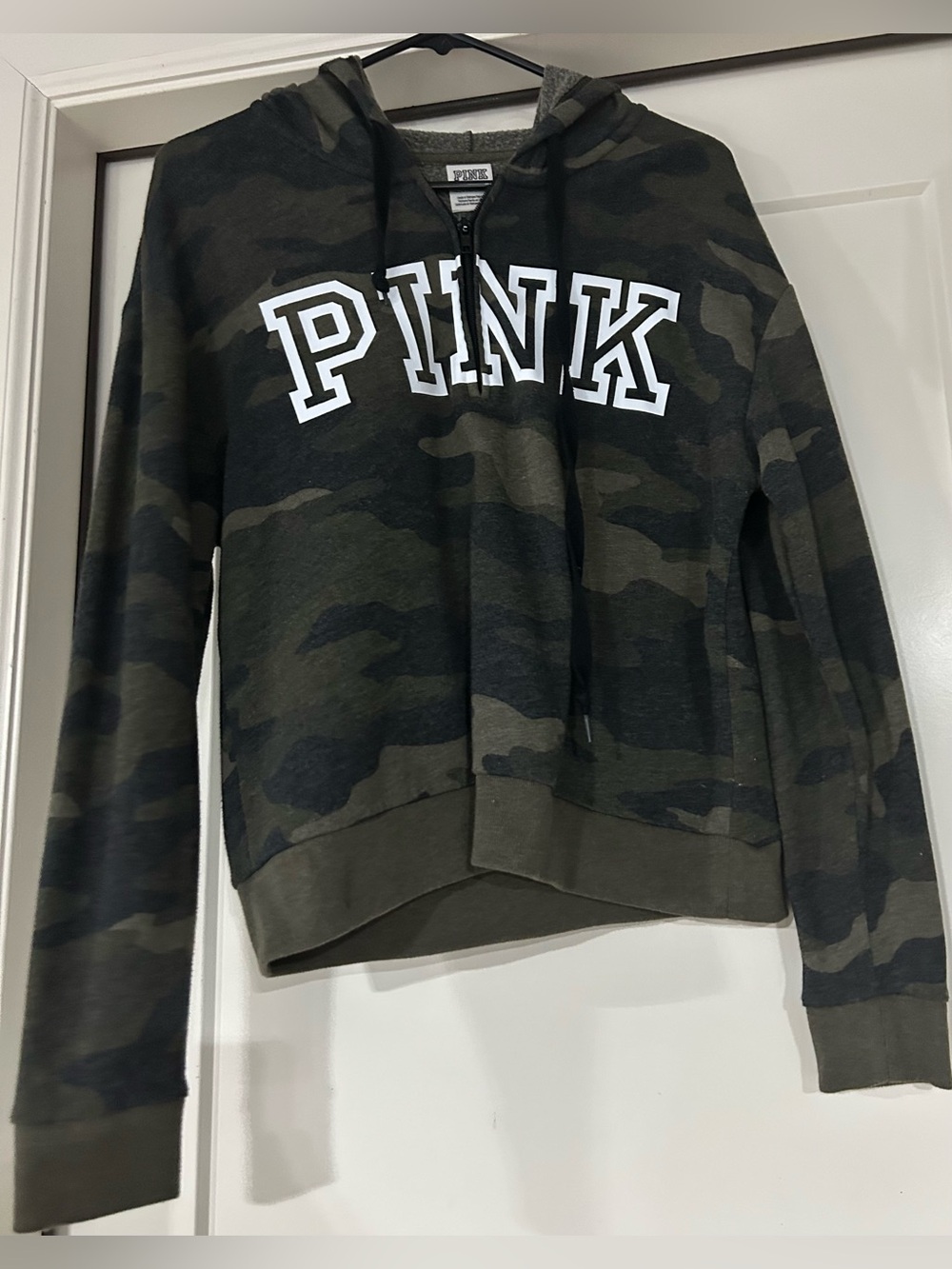PINK Victoria's Secret Olive Green Camo Half-Zip Hoodie